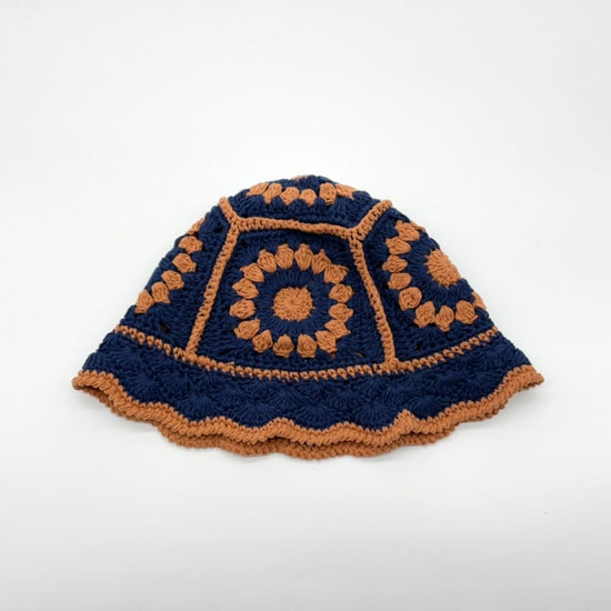 Navy & Caramel Crochet Bucket Hat