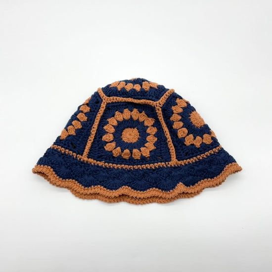 Load image into Gallery viewer, Navy &amp;amp; Caramel Crochet Bucket Hat
