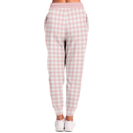 Pale Pink Gingham Check Unisex Fleece Joggers