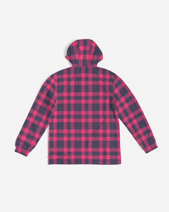 Red & Navy Tartan Men's Hooded Windbreaker Jacket