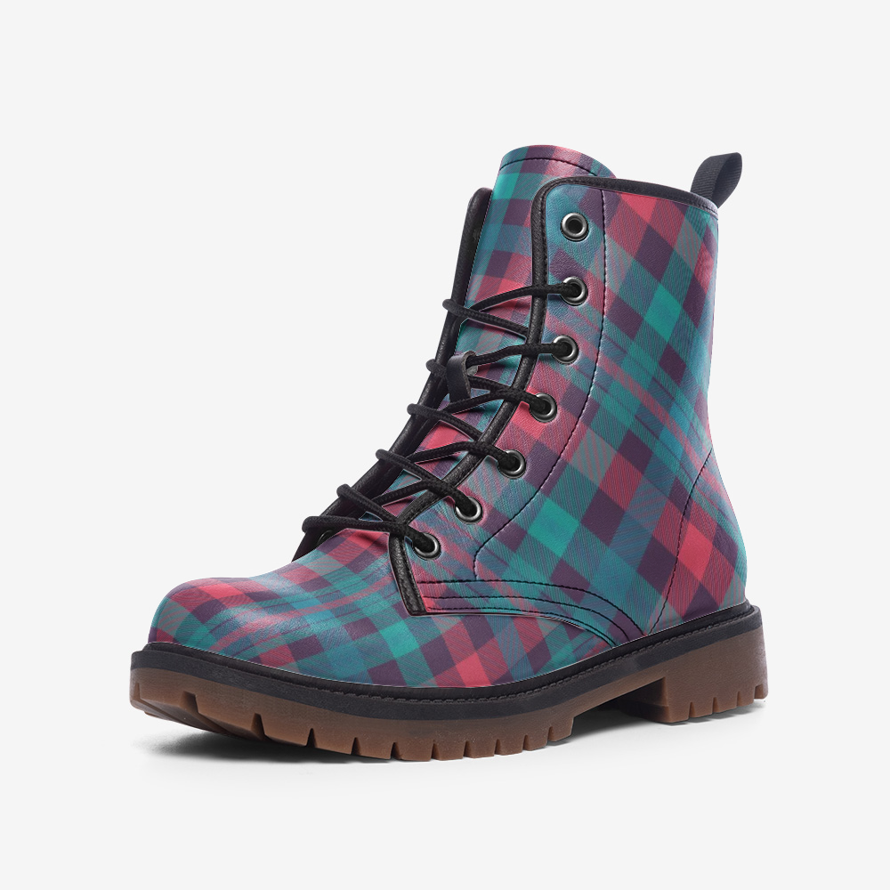 Red & Green Tartan Delight Lace Up Boots