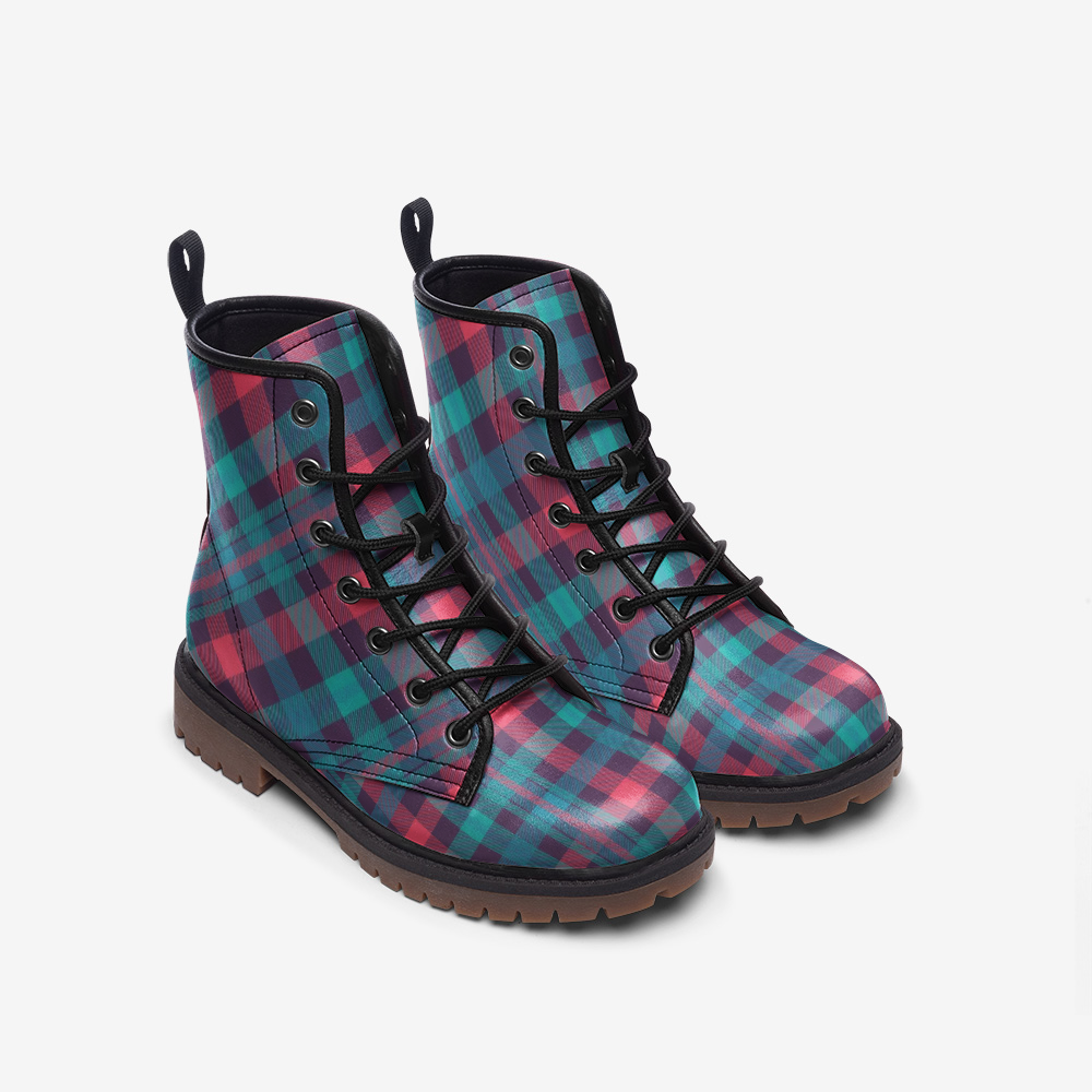 Red & Green Tartan Delight Lace Up Boots