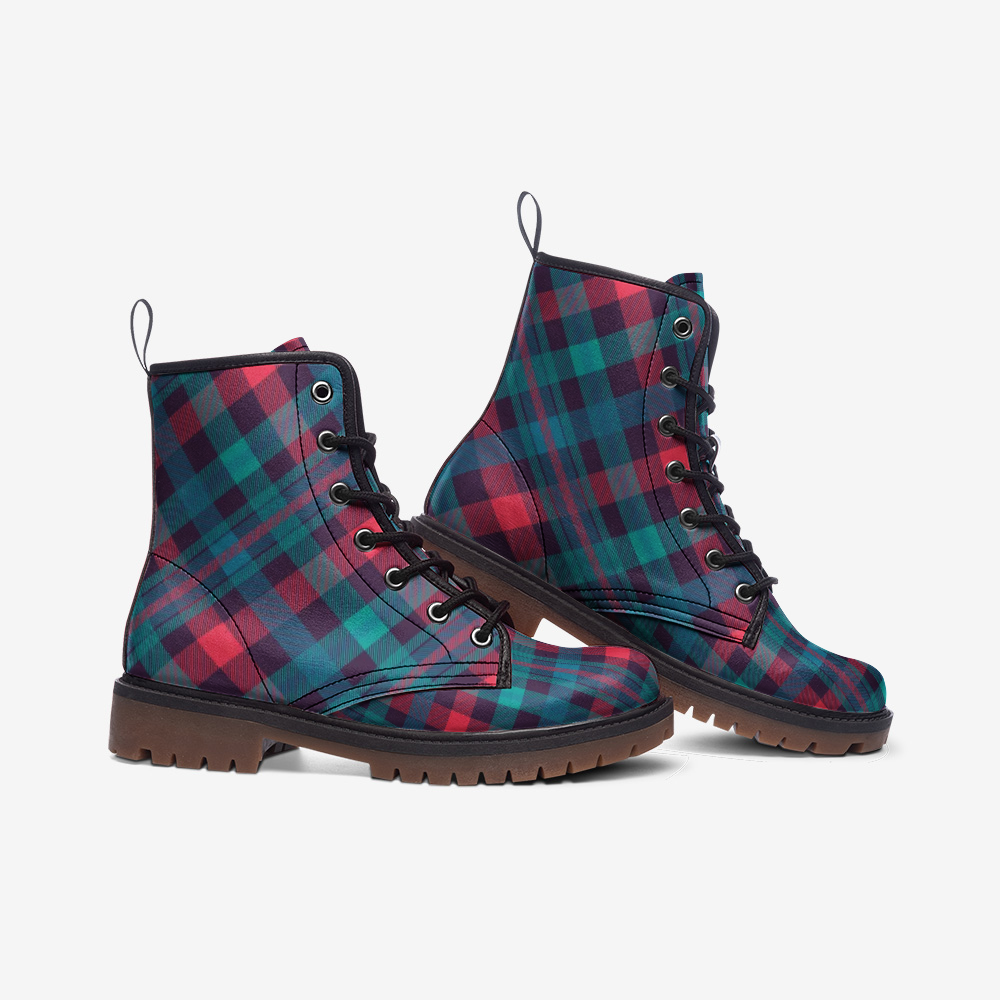Red & Green Tartan Delight Lace Up Boots