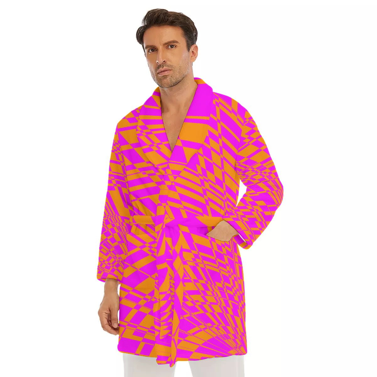 Fuchsia & Orange Men's Short Robe