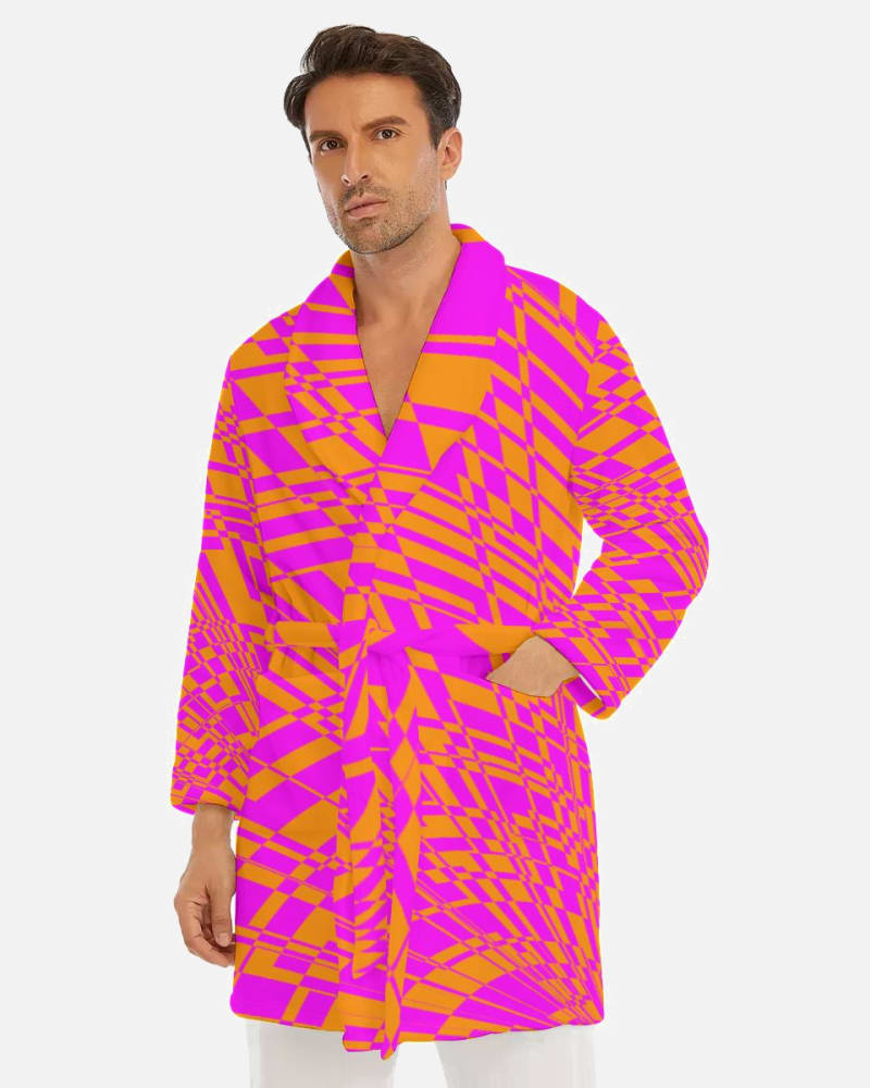 Fuchsia & Orange Men's Short Robe