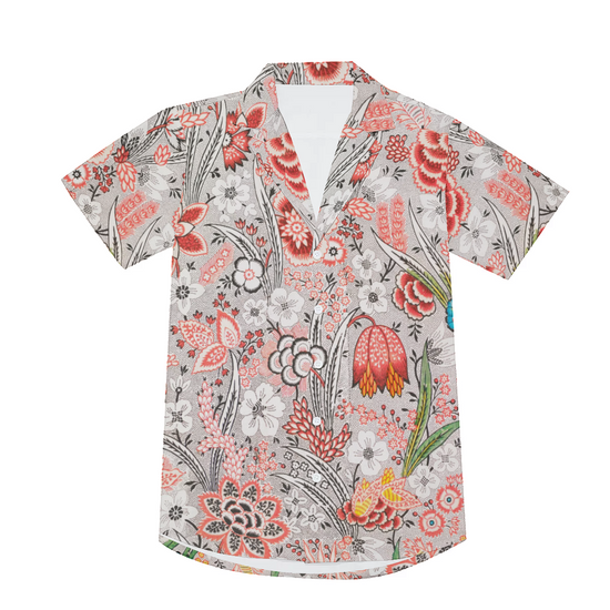 Blood Orange Floral V-neck Short Sleeve Shirt