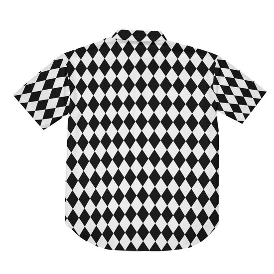 Black & White Harlequin Pattern Drop Shoulder Short Sleeve Shirt