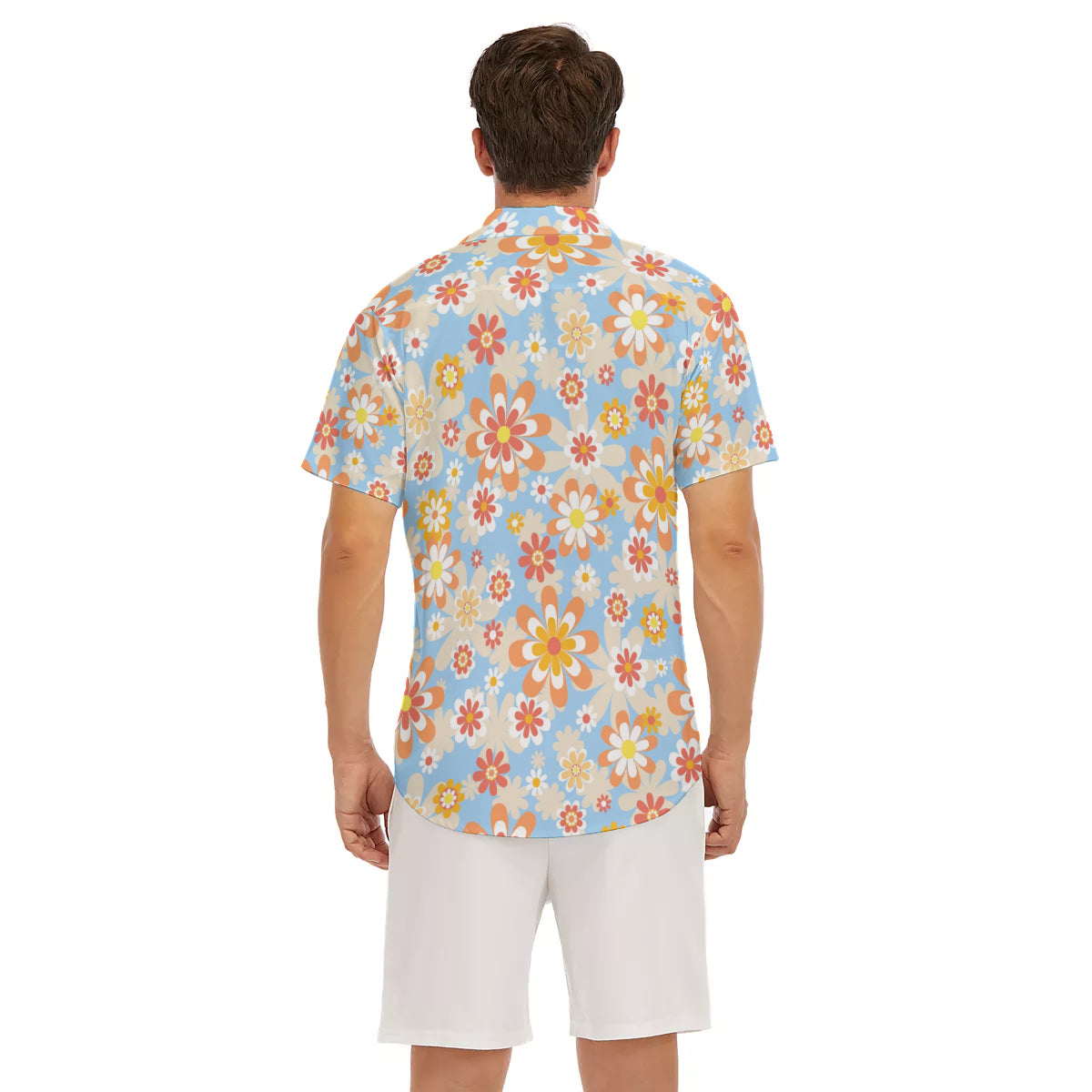 Load image into Gallery viewer, Blue Blooming Mod Floral V-Neck Short Sleeve Shirt
