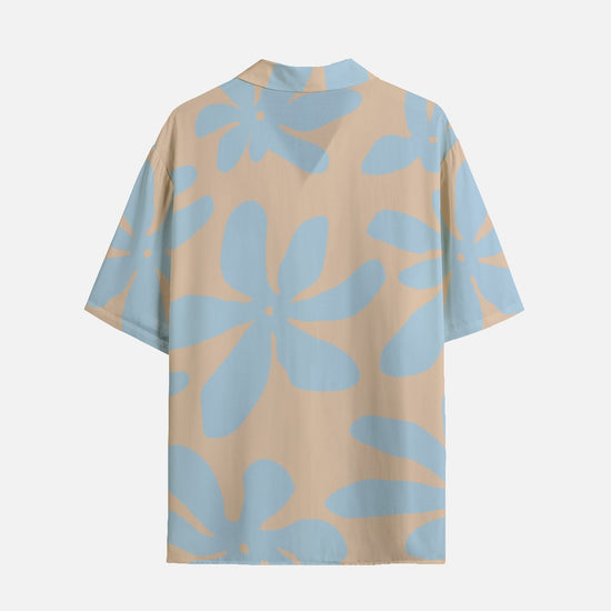 Blue & Brandy Abstract Flowers Rayon Short Sleeve Shirt