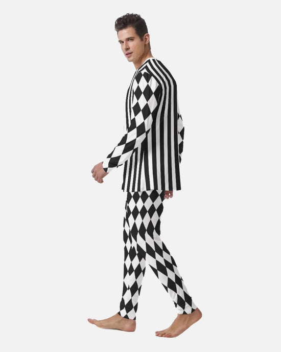 Black & White Check Striped Men's PJ Set