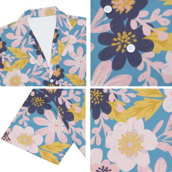Blue Frisky Floral V-Neck Short Sleeve Shirt