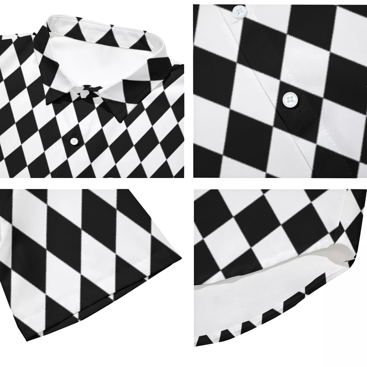 Black & White Harlequin Pattern Drop Shoulder Short Sleeve Shirt
