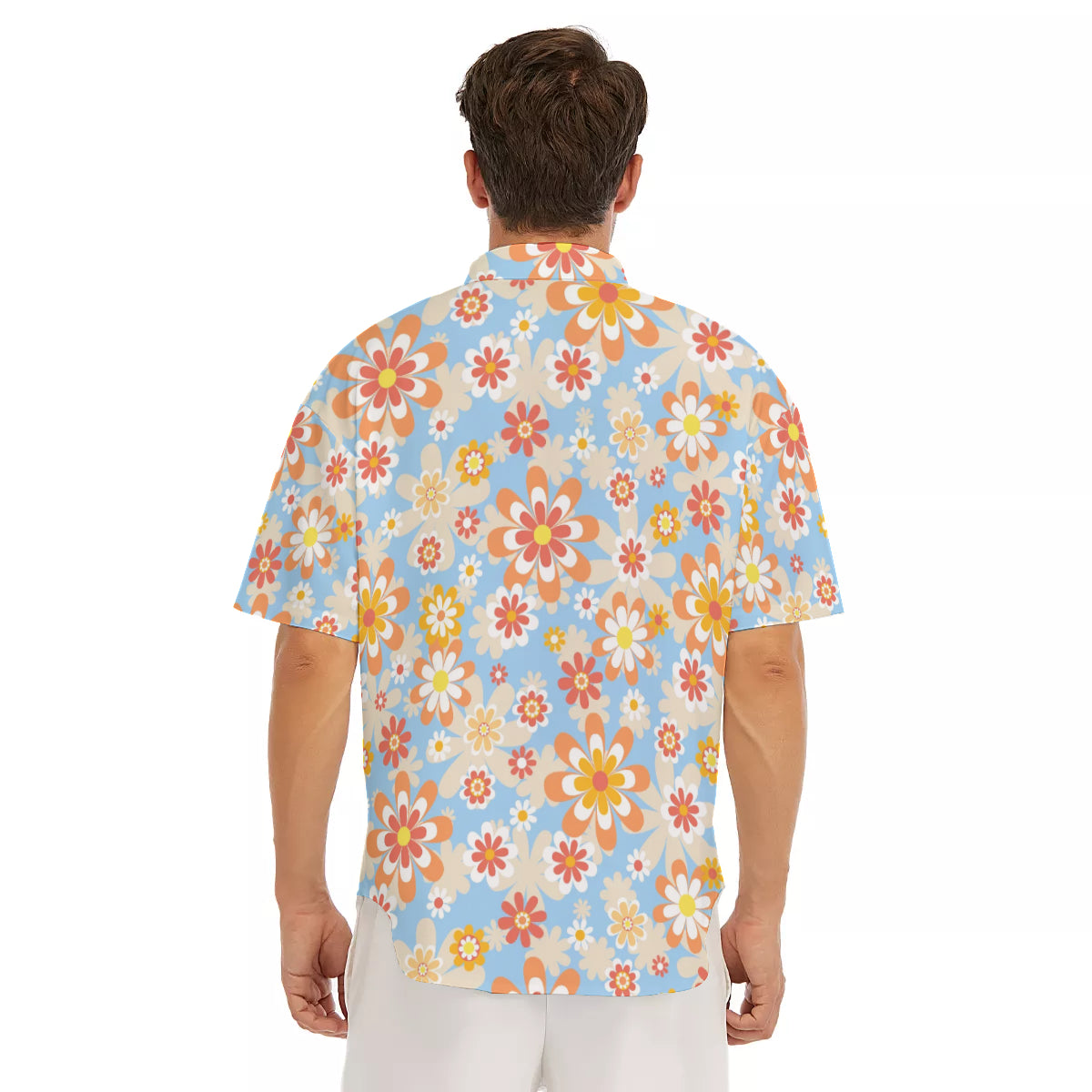 Blue Blooming Mod Floral Drop Shoulder Short Sleeve Shirt