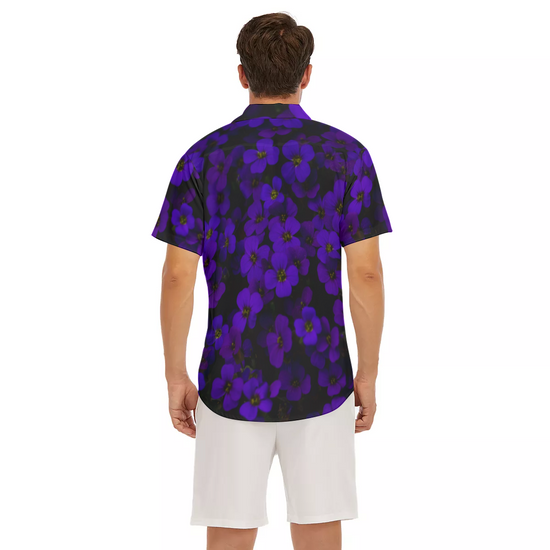 Midnight Purple Flower V-Neck Short Sleeve Shirt