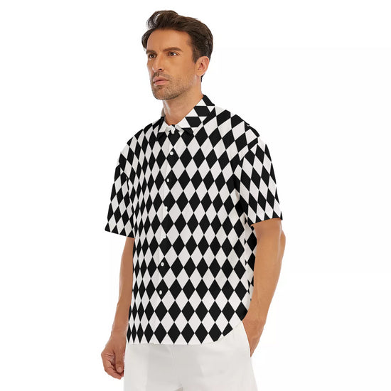 Black & White Harlequin Pattern Drop Shoulder Short Sleeve Shirt