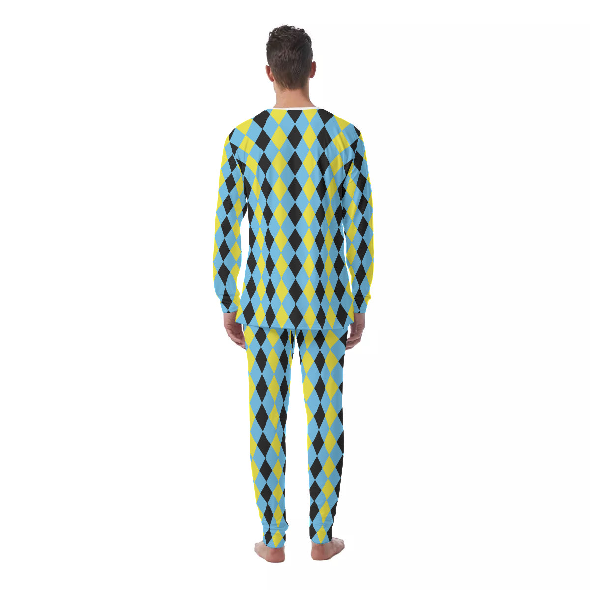 Blue & Yellow Harlequin Check Men's PJ Set