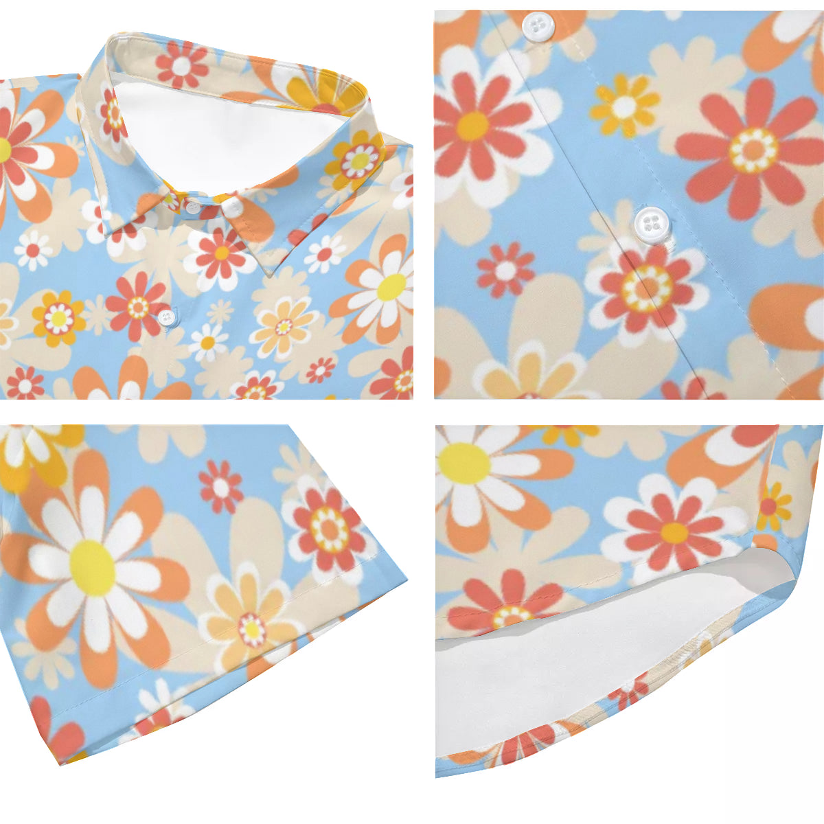 Blue Blooming Mod Floral Drop Shoulder Short Sleeve Shirt