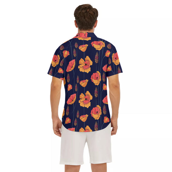 Wild Orange Vines V-neck Short Sleeve Shirt in Navy