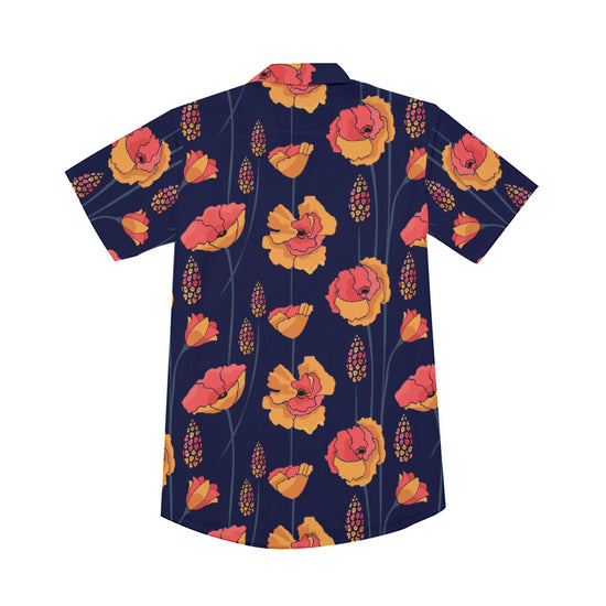 Wild Orange Vines V-neck Short Sleeve Shirt in Navy