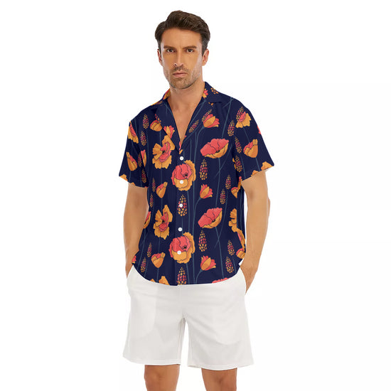 Wild Orange Vines V-neck Short Sleeve Shirt in Navy