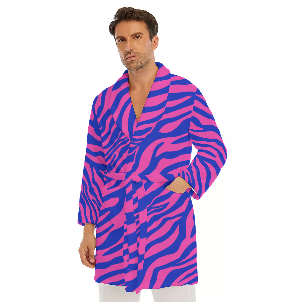 Electric Zebra Men's Short Robe