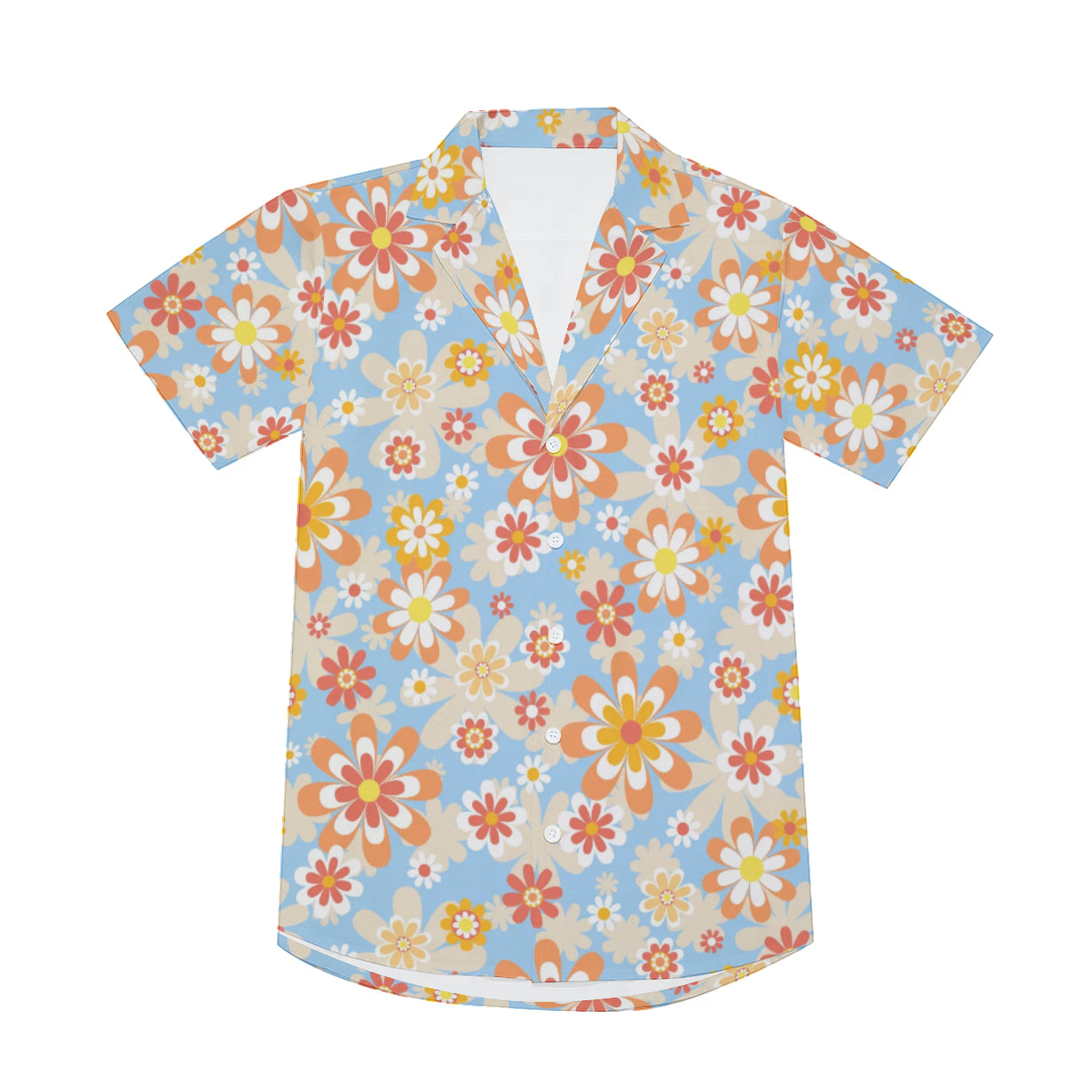 Blue Blooming Mod Floral V-Neck Short Sleeve Shirt