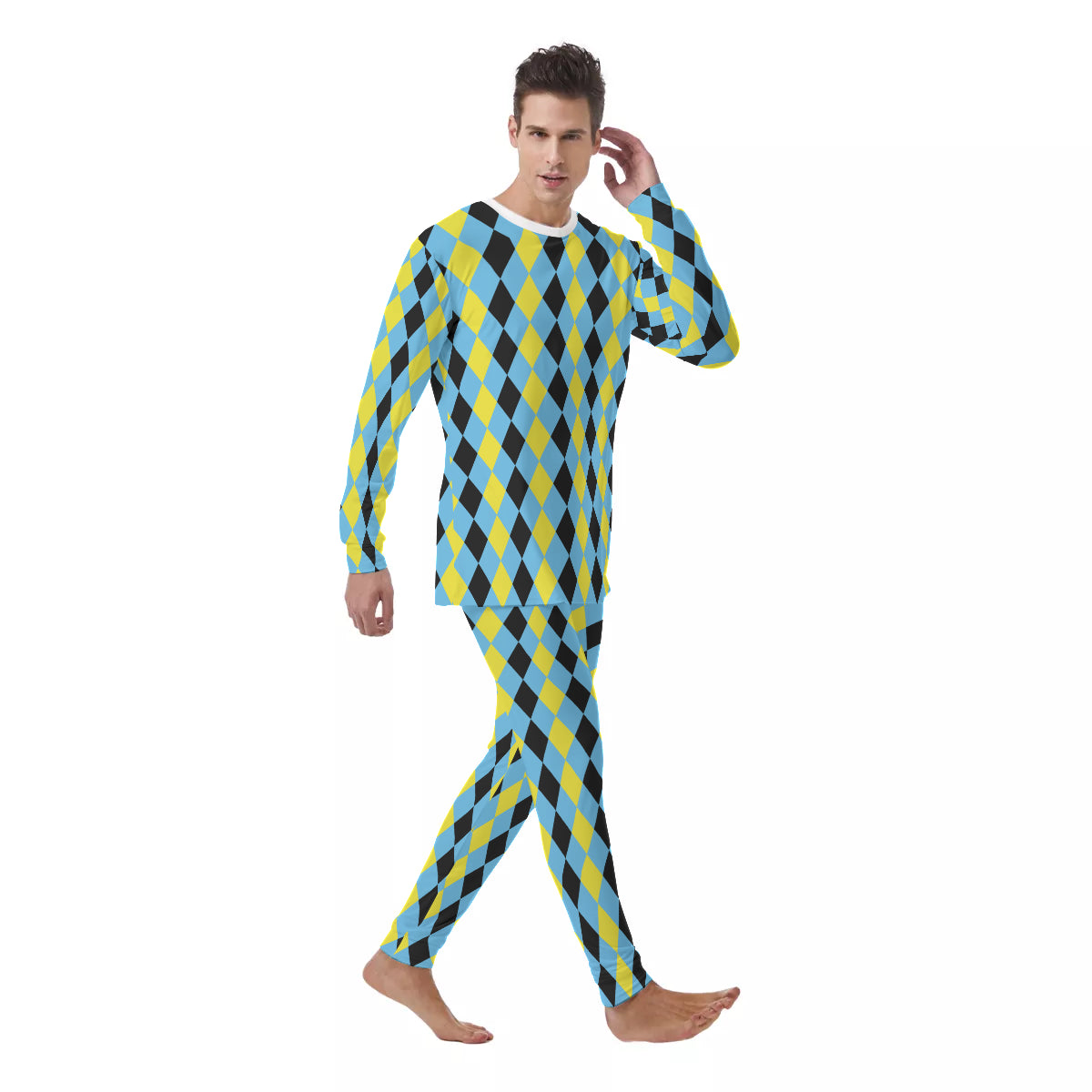 Blue & Yellow Harlequin Check Men's PJ Set