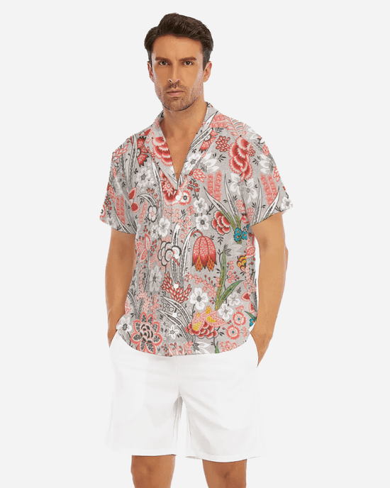 Load image into Gallery viewer, Blood Orange Floral V-neck Short Sleeve Shirt
