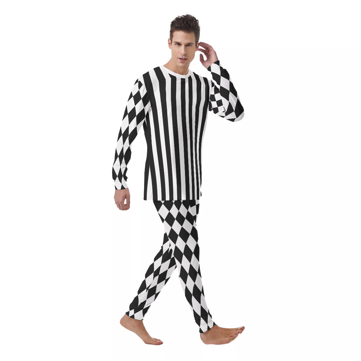 Black & White Check Striped Men's PJ Set