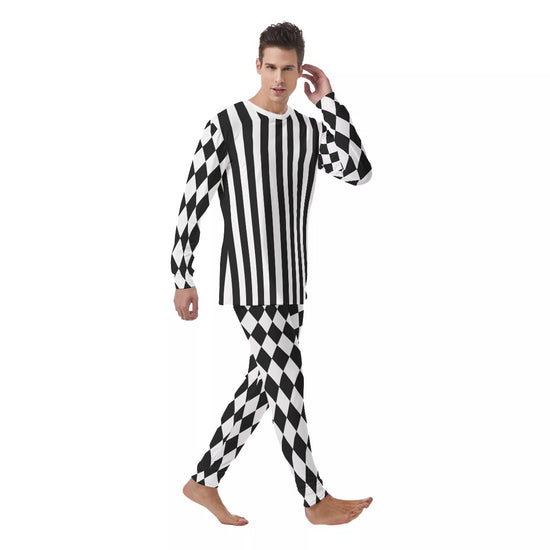 Black & White Check Striped Men's PJ Set