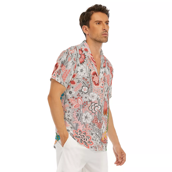 Blood Orange Floral V-neck Short Sleeve Shirt