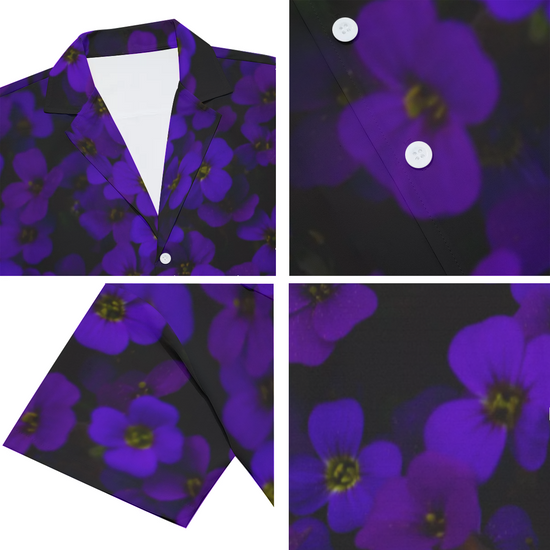 Midnight Purple Flower V-Neck Short Sleeve Shirt