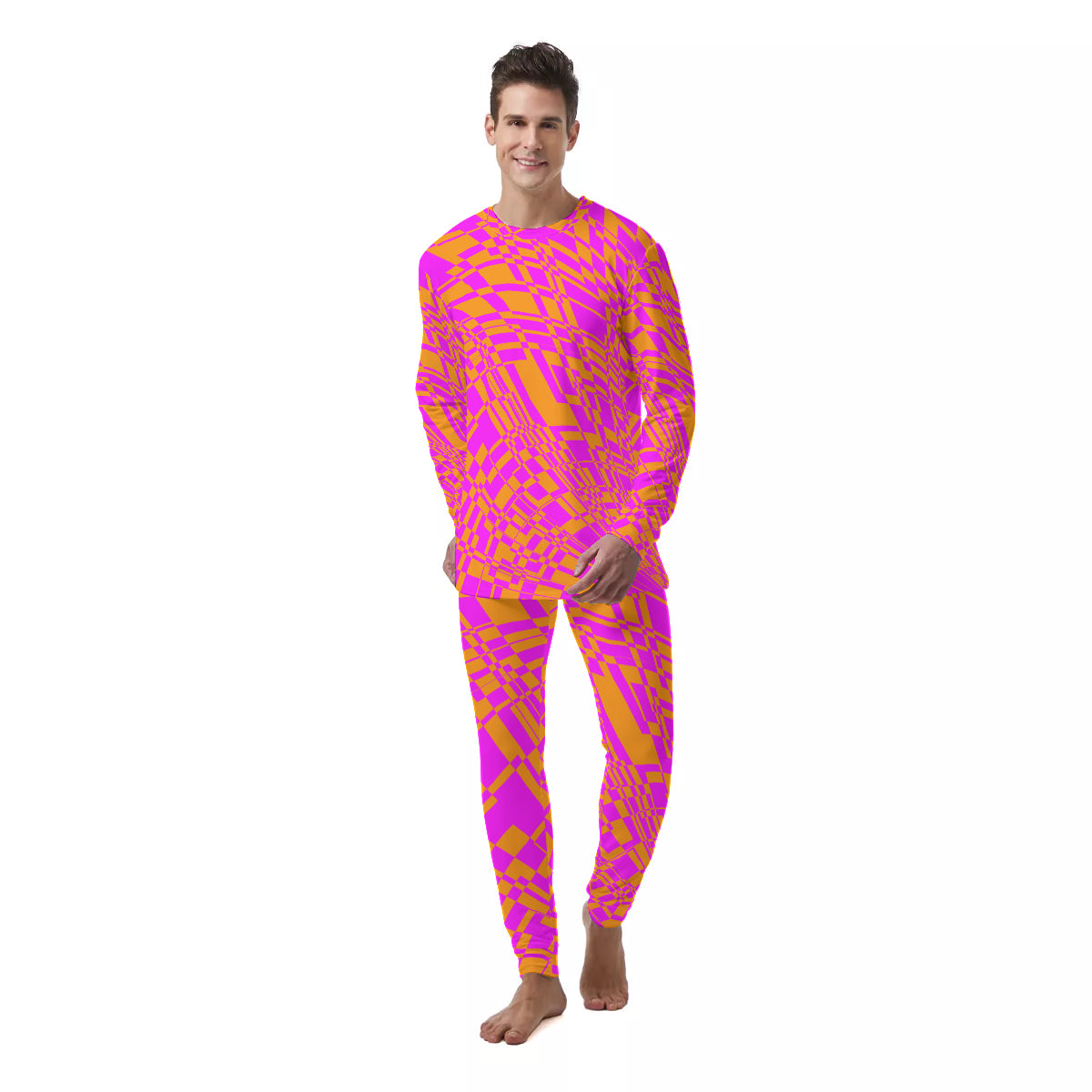 Fuchsia & Orange Warp Men's PJ Set
