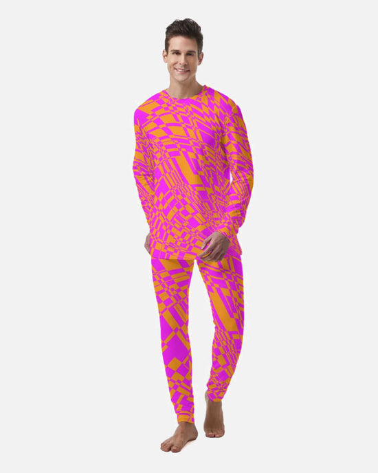 Fuchsia & Orange Warp Men's PJ Set