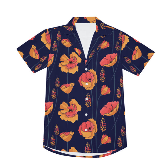 Wild Orange Vines V-neck Short Sleeve Shirt in Navy