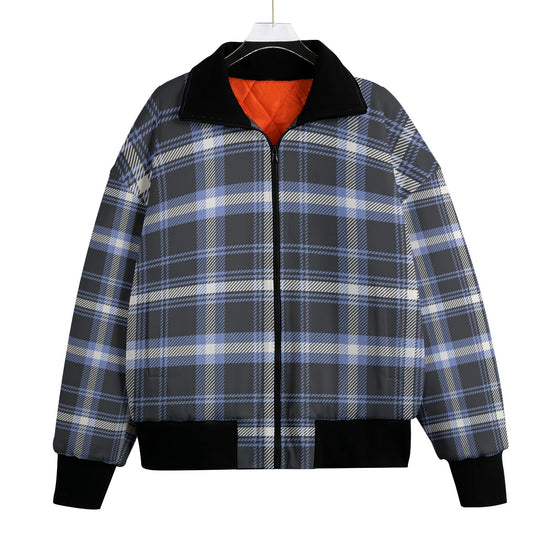 London Blue Plaid Unisex Knitted Fleece Quilted Bomber Jacket
