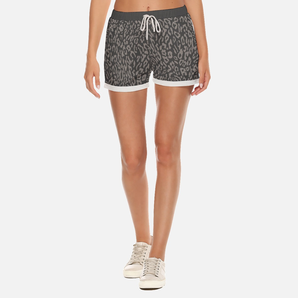 Leopard Pattern Women's Rolled Up Shorts in Coal