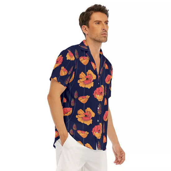 Wild Orange Vines V-neck Short Sleeve Shirt in Navy