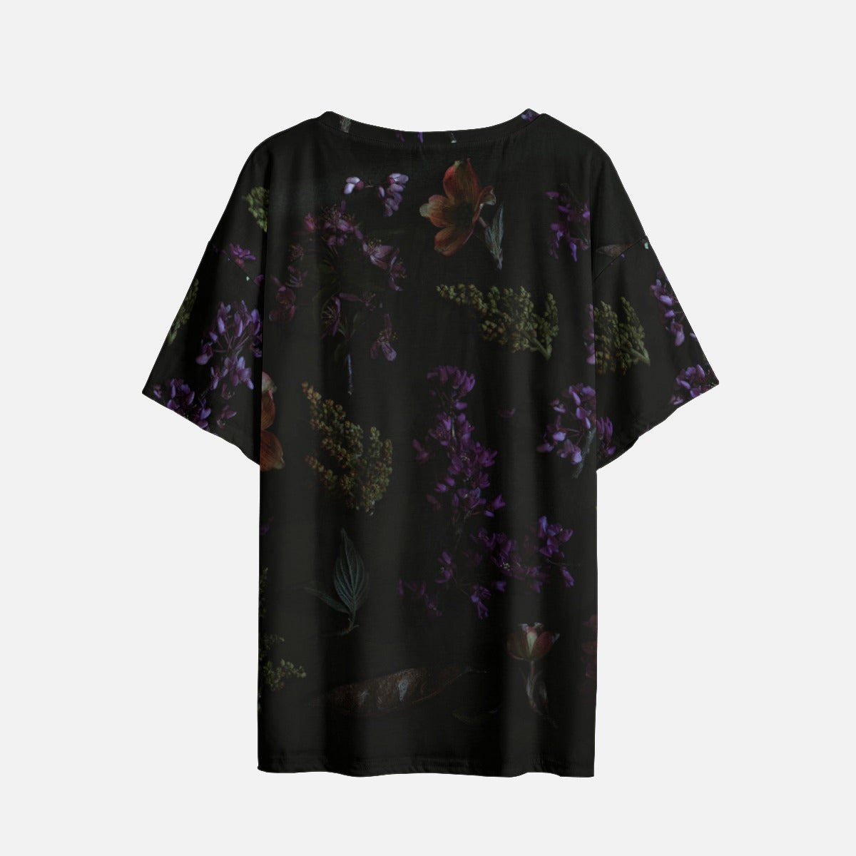 Black Floral Drop Shoulder Womens T-Shirt