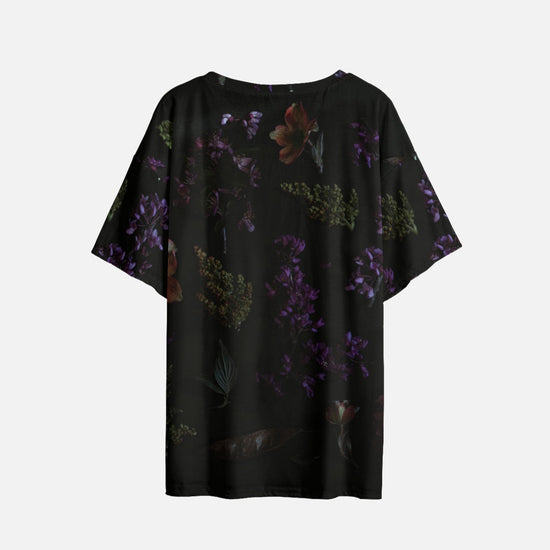 Black Floral Drop Shoulder Womens T-Shirt