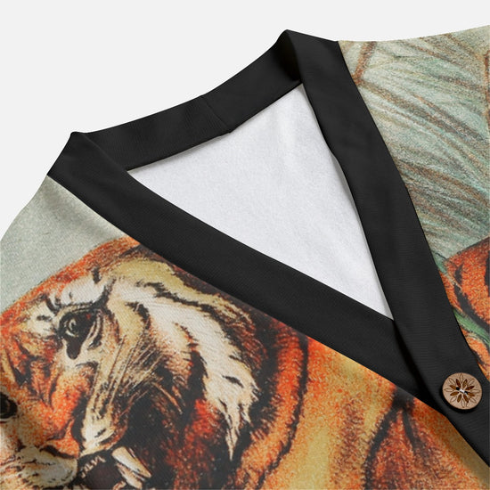 Royal Bengal Tiger Unisex V-neck Knitted Fleece Cardigan