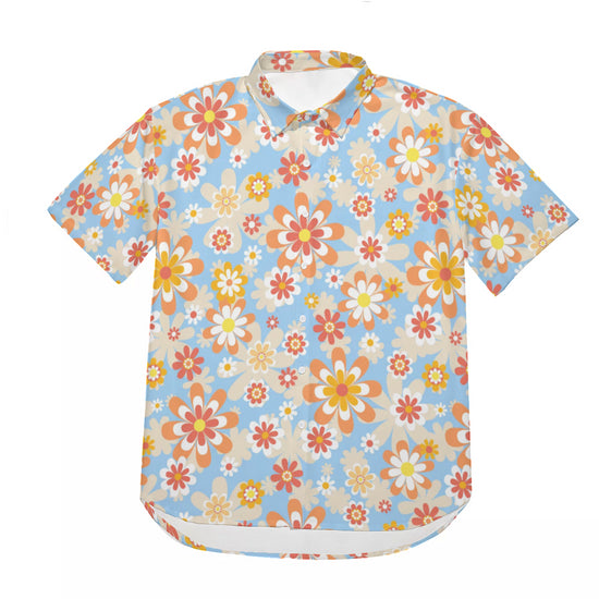 Blue Blooming Mod Floral Drop Shoulder Short Sleeve Shirt