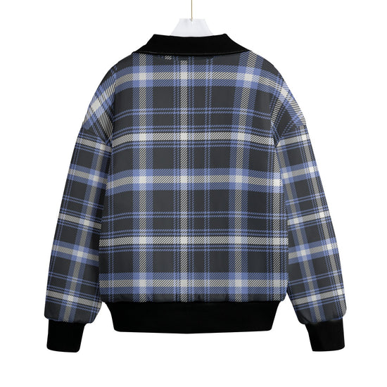 London Blue Plaid Unisex Knitted Fleece Quilted Bomber Jacket