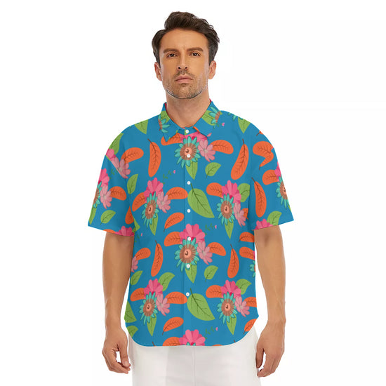 Tropical Flower Power Blue Short Sleeve Shirt