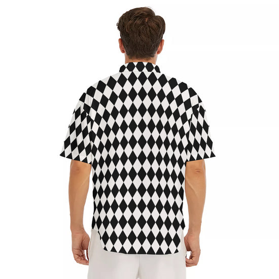 Black & White Harlequin Pattern Drop Shoulder Short Sleeve Shirt