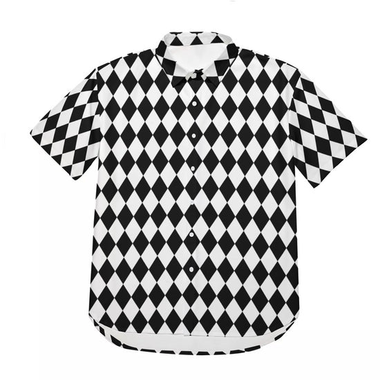 Black & White Harlequin Pattern Drop Shoulder Short Sleeve Shirt