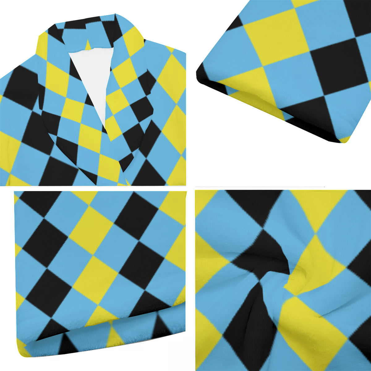 Blue & Yellow Harlequin Check Men's Short Robe