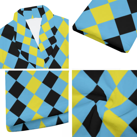 Load image into Gallery viewer, Blue &amp;amp; Yellow Harlequin Check Men&amp;#39;s Short Robe
