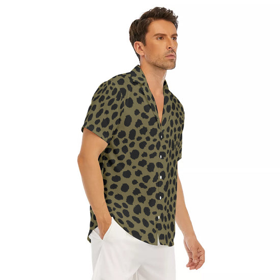 Cheetah Print V-Neck Short Sleeve Shirt in Sand