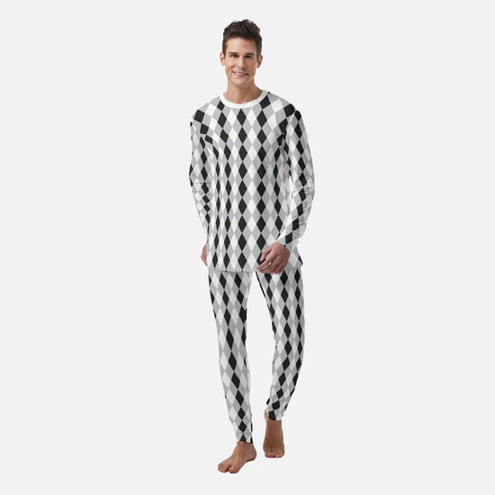 Concrete Black & White Harlequin Check Men's PJ Set